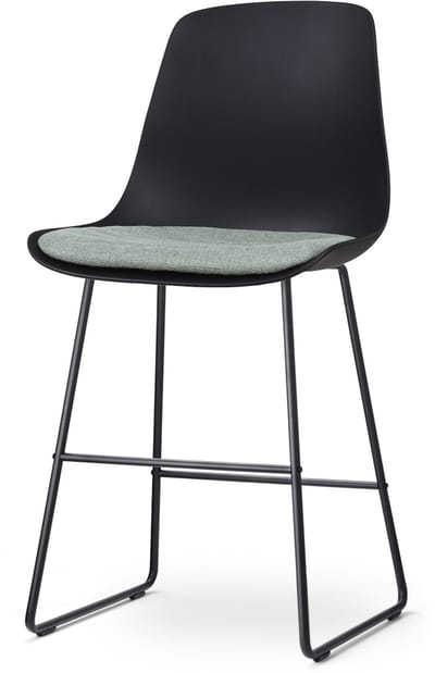 Nolon Nino-Liv Barkruk Zwart met Zacht Groen Zitkussen - Zwart Onderstel - 65 cm - Kookeiland - Barkruk met Rugleuning