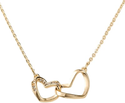 Decopatent - Halsketting Ketting Dames 2 Harten door Elkaar - Verbonden Hart - Schakelketting Verstelbaar van 40 tot 45 Cm - Nikkelvrij - Kettingen met bedel hanger vrouw - Elegant Cadeau - Goudkleurig