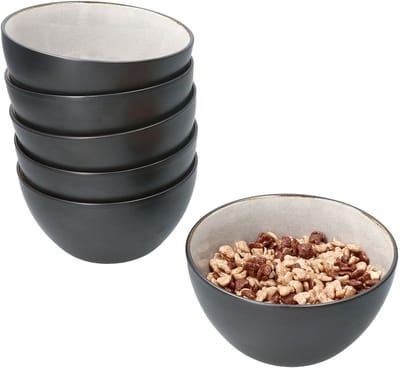 Set van 6 steengoed dessertkommen Reactive Glaze Dark Cement voor 6 personen - 24321906
