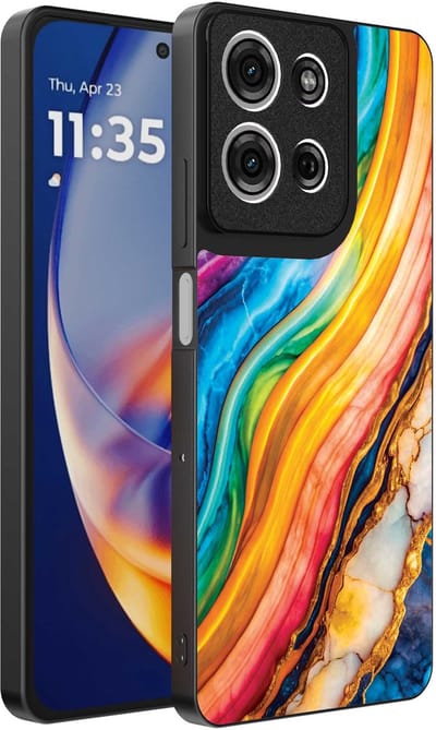 Geschikt voor Motorola Edge 50 Neo Telefoonhoesje met Regenboog Goud Marmer Opdruk - TPU Backcover Case Rainbow Gold Marble Design - Smartphonica geschikt voor Motorola Edge 50 Neo