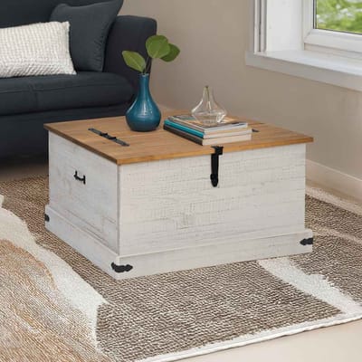 vidaXL - Opbergkist - HALDEN - wit - 91x91x47 - cm - massief - grenenhout