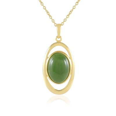 Cavill - Zilveren Ketting 925 Sterling - Canadese Groene Jade Cabochon 5,86 ct - Ovaal Vergulde Hanger - Elegante Dames Sieraden