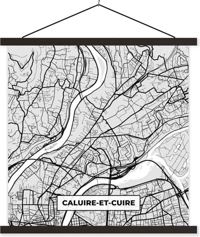 Posterhanger incl. Poster 60x60 cm - Schoolplaat - Kaart - Stadskaart - Frankrijk - Caluire-et-Cuire - Plattegrond - Textielposter - Zwarte latten - Stadskaart