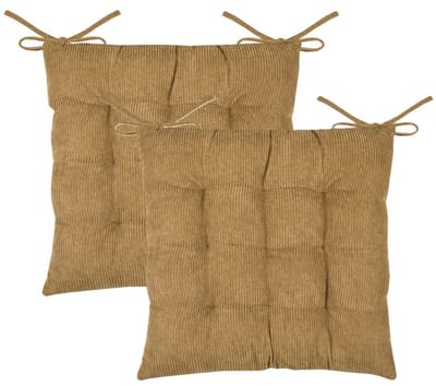 Stof Textile stoelkussen Dandy - 2x - camel - 38 x 38 x 5 cm - touwtjes sluiting - zitkussens - binnen/buiten