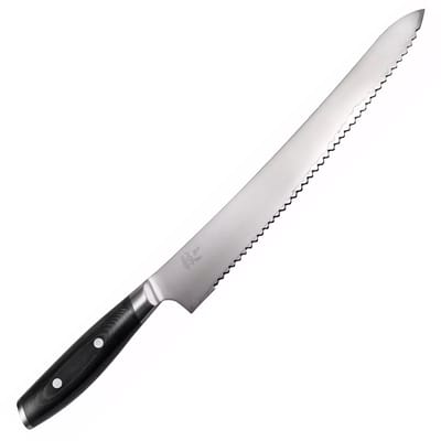 Yaxell Japans broodmes - VG10 roestvrij staal - gekarteld lemmet voor korst zonder pletten - 27 cm - zwart micarta - ideaal voor brood en gebak