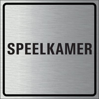 Speelkamer bordje, geborsteld aluminium 150 x 150 mm