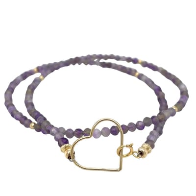 pat's jewels Ketting - Dames Ketting - Edelsteen - Amethist - Geboortesteen - Paars - Goud - Hart