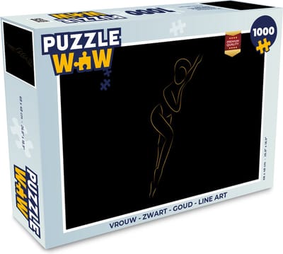 Puzzel Vrouw - Zwart - Goud - Line art - Legpuzzel - Puzzel 1000 stukjes volwassenen