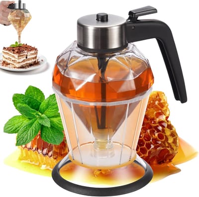 200ml Honing-/Siroopdispenser - Doorzichtige Glazen Honingpot - Druppelvrije Glazen Olijfolieflesdispenser - Diamanten Honingdispenser