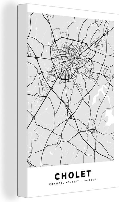 Canvas Schilderij Kaart - Frankrijk - Stadskaart - Plattegrond - Cholet - 20x30 cm - Wanddecoratie