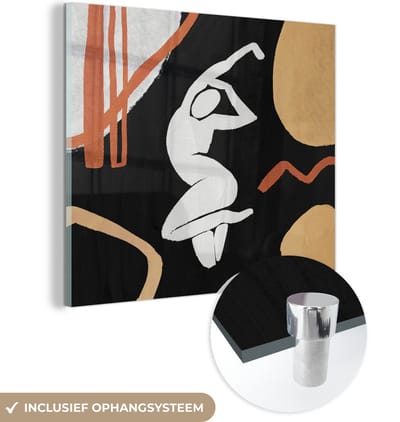 MuchoWow® Glasschilderij 50x50 cm - Schilderij acrylglas - Vrouw - Figuur - Abstract - Foto op glas - Schilderijen