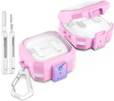 Duurzame en Schokbestendige Hoes voor Samsung Galaxy Buds 4 Pro en Galaxy Buds 4, Inclusief Schoonmaakpen en Haak, Transparant Roze met Volledige Bescherming