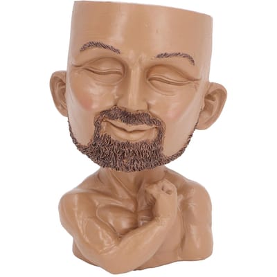 Bloempot met afwateringsgat, bloempot met mannengezicht, bloempot in de vorm van een hoofd, bloempot voor gespierde mannen. koffie