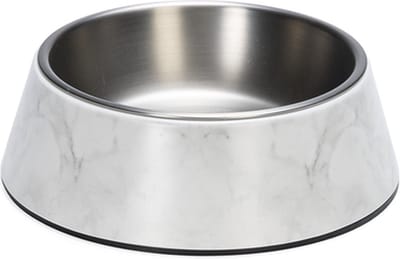 Designed by Lotte Meis Voerbak Hond - Drinkbak/Eetbak Hond - Hondenvoervak - Melamine/RVS - Wit - 350 ml