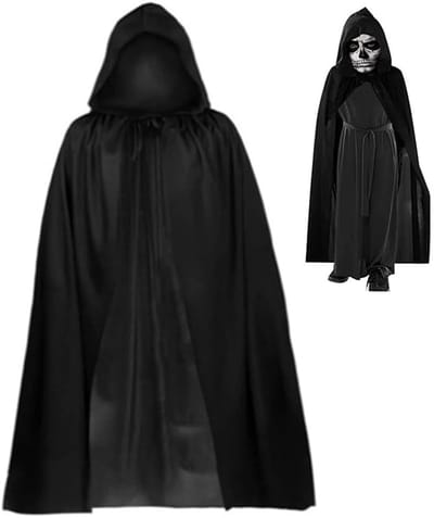 Dailygoods- Vampierkostuum met capuchon - Zwarte vampiercape - Kostuumset voor volwassenen - Halloween tijdelijke littekens - Waterdichte tattoo stickers - Geschikt voor cosplay - Verkleedkostuum
