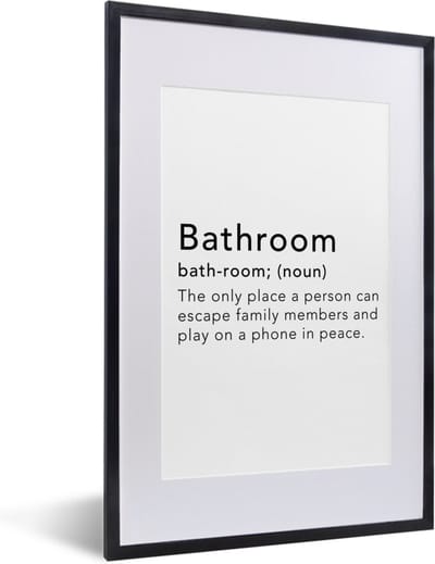 Fotolijst incl. Poster - Spreuken - Quotes - The only place a person can play on a phone in peace - Bathroom - Badkamer - 40x60 cm - Posterlijst