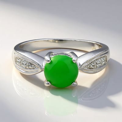 Cavill - Zilveren ring 925 Sterling met 0,65 ct keizerlijke chrysopraas en 0,024 ct witte topaas - elegante cabochon ring maat 17