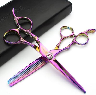 Professionele 6 Inch Haar Scharen Set van Roestvrij Staal voor Kappers - Knip- en Afthaar Scharen voor Hairstylisten - 2 Stuks in Paars