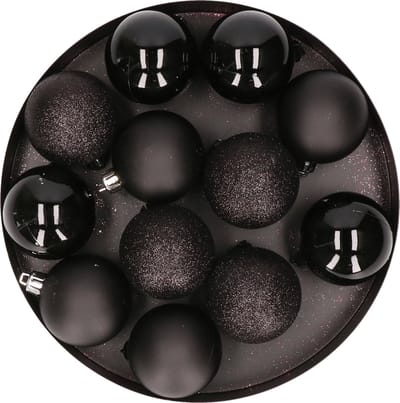 Cosy & Trendy Kerstballen - 12x - zwart - 6 cm - mat en glans - kerstversiering - Onbreekbare plastic kerstballen - Kerstboomversiering zwart