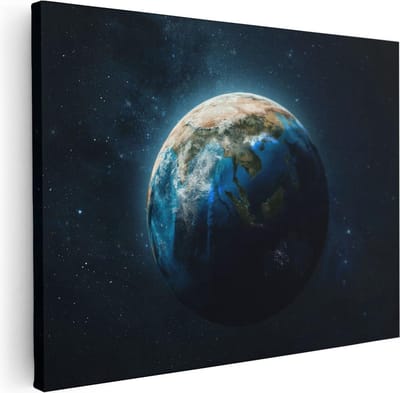 Artaza Canvas Schilderij Wereldbol - 40x30 cm - Klein - Muurdecoratie Universum - Wanddecoratie Ruimte - Kamer Accessoires Sterren