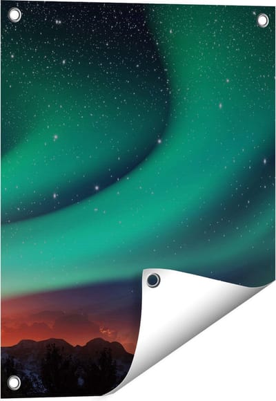 Gards Tuinposter Noorderlicht in de Bergen - 40x50 cm - Tuindoek - Tuindecoratie - Wanddecoratie buiten - Tuinschilderij