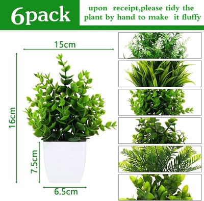 Famanu - 6 stuks kunstplanten, kleine kunstplanten in pot, kunstplanten plastic voor slaapkamer, badkamer, keuken, thuis, binnendecoratie met pot kunststof kunstplanten