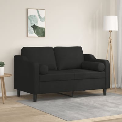 vidaXL - Tweezitsbank - met - sierkussens - 120 - cm - stof - zwart