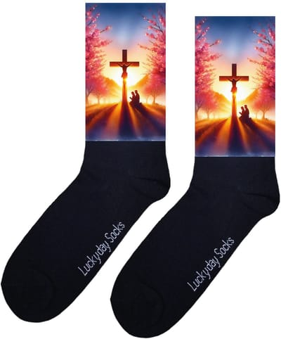 LuckyDay Socks - Kruis - Psalm - Verjaardag cadeau - Kerst sokken - Geloof - God - Bidden - Volgers - Beterschap - Leuke sokken voor heren en dames - Cadeau voor hem en haar - Kerstcadeau - Hoop - Paas cadeau - Socks maken Happy - Maat 37-44