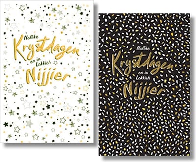 MGPcards - 2 doosjes à 10 Luxe dubbele wenskaarten - Friese tekst - Kerst/Nieuwjaar - Foliebewerking - Witte envelop - 10.5 x 16 cm - 2 Motieven per doosje