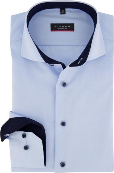 ETERNA modern fit overhemd - niet doorschijnend twill heren overhemd - lichtblauw (donkerblauw contrast) - Strijkvrij - Boordmaat: 45