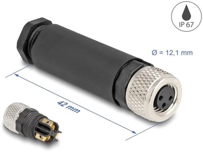 Delock M8 Connector A-coded 3 pin female for mounting with screw connection