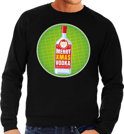 Foute kersttrui / sweater Merry Chrismas Vodka zwart voor heren - Kersttrui voor wodka liefhebber S