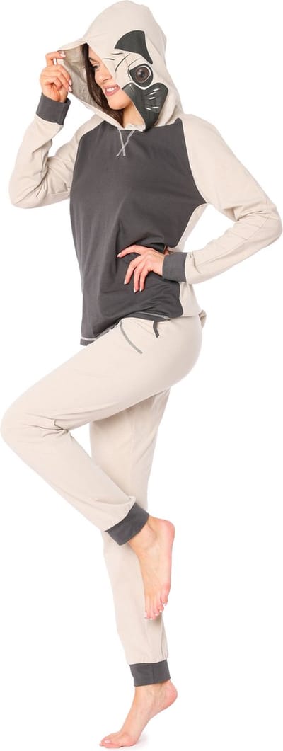 Ladeheid Dames Pyjama - met Capuchon - Lange mouwen - Lange broek - Katoen - LA-LA40-238-PJ - Beige Mop - XS