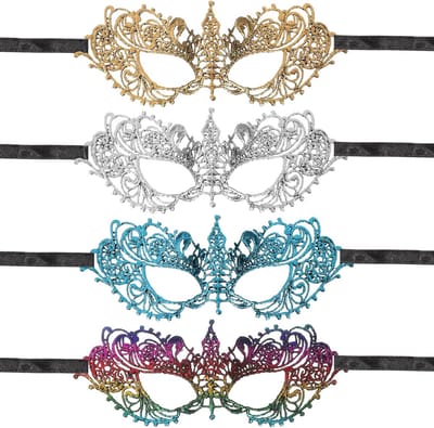 Elegante venetiaanse maskers voor dames, 4 stuks, verstelbare kanten oogmaskers voor maskerade, Halloween en carnaval