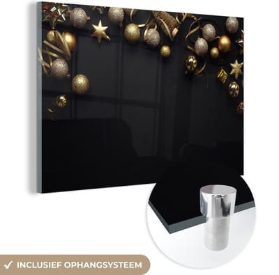 MuchoWow® Glasschilderij 60x40 cm - Schilderij acrylglas - Kerst - Decoratie - Goud - Foto op glas - Schilderijen