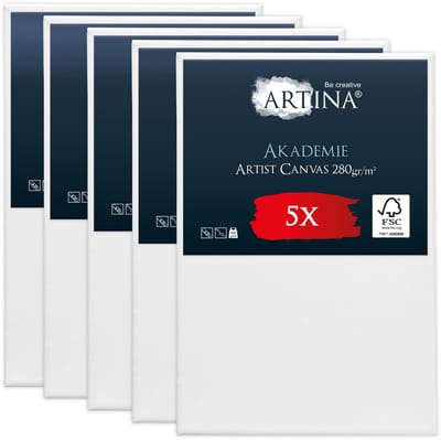 Artina Akademie – Set van 5 Schilderdoeken Canvas 40x60 cm – Spieraam van FSC® Hout – Wit Canvas 100% Katoen – 280 g/m140