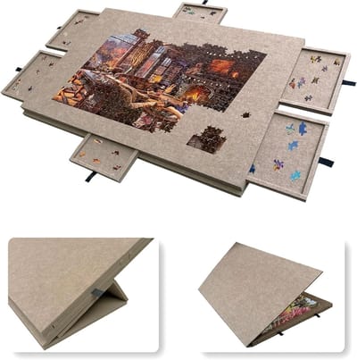 Puzzelmat - Legpuzzelbord Vilten - Puzzels Maken - Kantelbaar Met Lades - 1500 Stukjes 90x63cm - Licht Camel