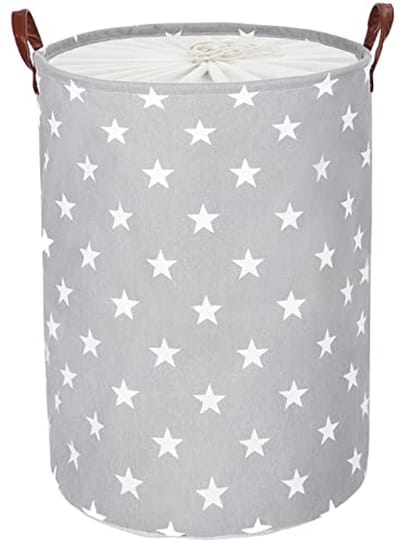 20-inch Vrijstaande Wasmand met Deksel - Opvouwbare Wasgoedopbergmand met Trekkoord en Handvat (Grijze Ster, L)