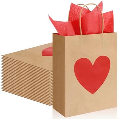 24 Stuks Valentijnsdag Geschenkzakjes met Handvat - Kraftpapier Hartjes