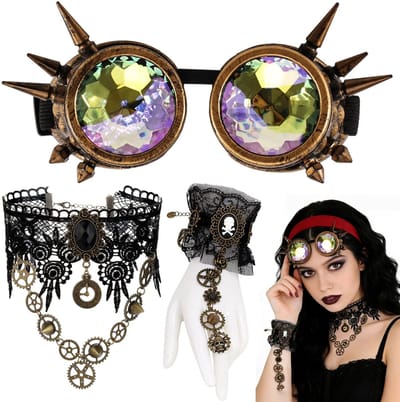 LIVIA HOME- Steampunk Kostuum met Bril - Steampunk Accessoires - Gothic Choker/Halsketting - Armbanden - Verstelbaar - Hoogwaardig Materiaal - Cosplay Kostuum