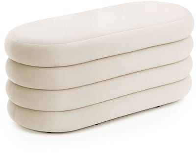 Fluwelen Bank met Opbergruimte PUFFO 100 cm / Grote gestoffeerde Poef / Banken voor de Slaapkamer / Halbank / Kaptafelkruk / Crèmekleur