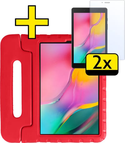 Hoes - Geschikt voor Samsung Galaxy Tab A 8.0 (2019) - Met 2x Screenprotector - Kinderhoes Shockproof Bumper - Kidsproof Case - Tablet Hoesje - Kinder Cover - Rood