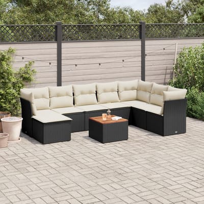 vidaXL - 9-delige - Loungeset - met - kussens - poly - rattan - zwart