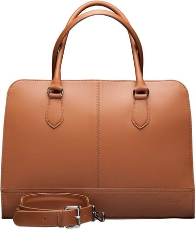 Ladies Laptop Bag – 15.6" Modern Briefcase, Crocodile Print Leather, Dutch Design, Made in Italy, with Trolley Strap, Brown, M