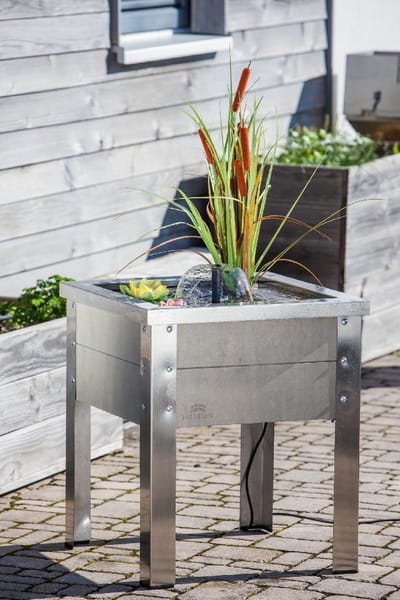 Heissner terras fontein hout/Rvs grijs
