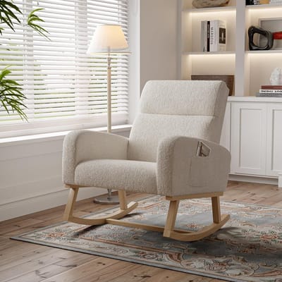 Schommelstoel Woonkamer - Relaxstoel Zacht - Ontspannen Zitten - Met Opbergzakken - 78.5 x 69.2 cm - Beige