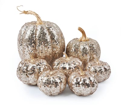 Halloween Pompoen Ornamenten - Kleurrijke Pompoen Hangende Ornamenten met Pailletten - 7-Pack - Feestdecoraties - Feestelijke Sfeerdecoratie - Halloween Accessoires-Champagne