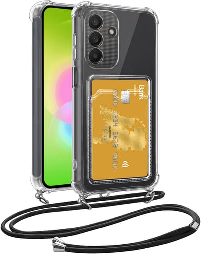 Hoesje Geschikt voor Samsung A27 Telefoonhoesje Met Koord Case Pashouder Siliconen - Hoes Geschikt voor Samsung Galaxy A27 Hoesje Met Kaarthouder - Transparant