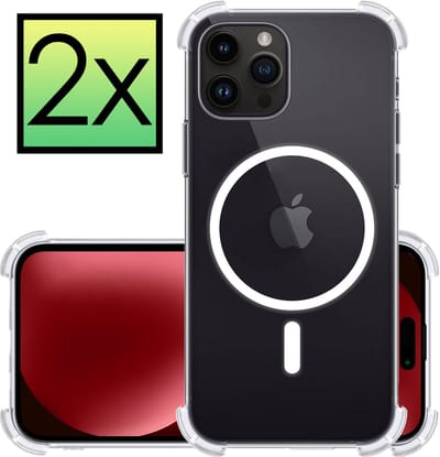 Hoesje - 2 Stuks - Geschikt voor Apple iPhone 15 Pro - Magsafe Compatible - Sterk & Shockproof - Back Cover - Shock Proof Case - Telefoon Hoes - Transparant
