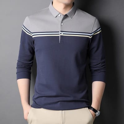 T-shirt met lange mouwen Heren Trendy Nieuw Revers Casual Top Lente Mode Gepersonaliseerd POLO-shirt voor Jonge en Middelbare Mannen XXXL blue